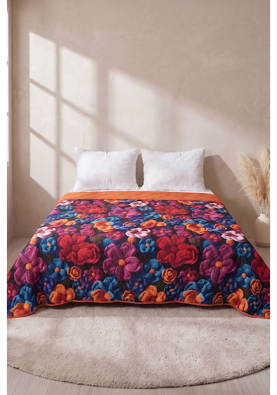 Örgü Çiçekler 5d Çok Amaçlı Tek Kişilik Baskılı Pike & Yatak Örtüsü 160x220 Cm Çok Renkli