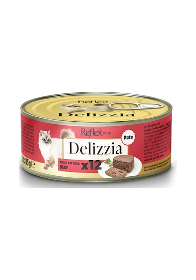 Delizzia Kıyılmış Dana Etli Yetişkin Kedi Maması 12 X 85 Gr.