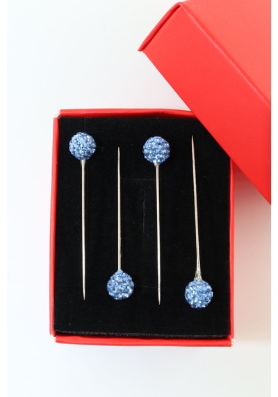 Numetal 4 Lü Mavi Taşlı Eşarp İğnesi. Şal İğnesi. Türban İğnesi. Başörtü İğnesi. Eşarp Ve Şal İğnesi. Gümüş