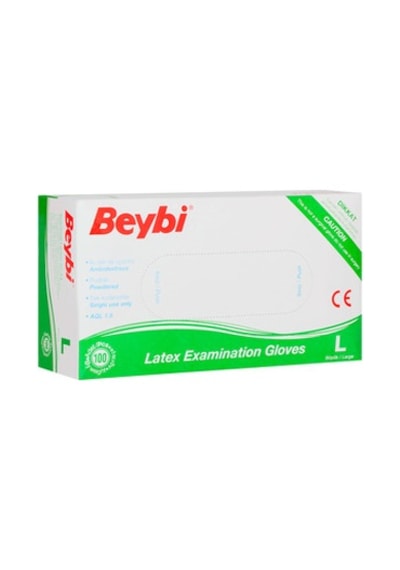 Beybi Lateks Pudralı (L) Large Beden Muayene Eldiven 100lü Paket