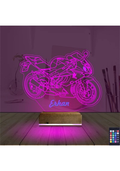 Luvivia Motosiklet Yarış Motoru Kişiye Özel 3d Lamba - Masa Gece Lambası V1 Şeffaf