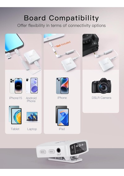 Kablosuz Yaka Mikrofon Sistemi, Video Kaydı, Vlog, Röportaj, Podcast Mikrofon Seti, İphone, Kamera, Akıllı Telefon, 30h Pil Ömrü İle Uyumlu - M9 Beyaz