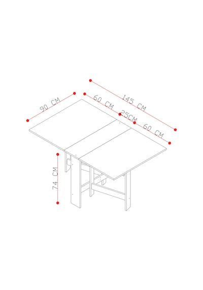 Pratik Katlanır - Açılır Kapanır Dikdörtgen Mutfak Yemek Çalışma Masası - 145 Cm X 90 Cm - %100 Mdf Atlantik - Çam