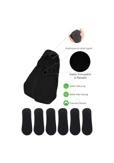 Kral Socks Unisex Düz Desen 6 Çift Pamuklu Terletmez Babet Çorap