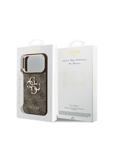 Apple Uyumlu iPhone 17 Pro Kılıf Guess Lisanslı Gold Kamera Çerçeveli 4g Desenli Büyük 4g Ve Yazı Logolu Kahve Kahverengi