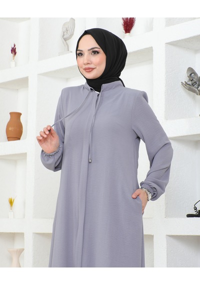 Nevayla Moda Salaş Kesim Aerobin Kumaş Ferace / Gri - F137