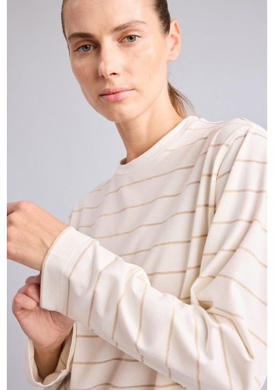 Defacto Relax Fit Çizgili Bisiklet Yaka Uzun Kollu Tişört I1569ax26auer105 Ekru-er105