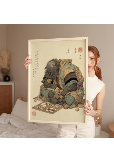 Oni Şeytanı Masa Oyunu Oynuyor Geleneksel Ukiyo-e Dijital Poster İndir