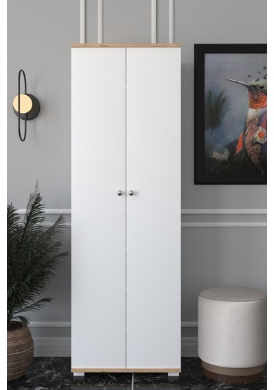 8 Raflı Çok Amaçlı Mutfak, Banyo, Kiler Dolabı Meşe / Beyaz