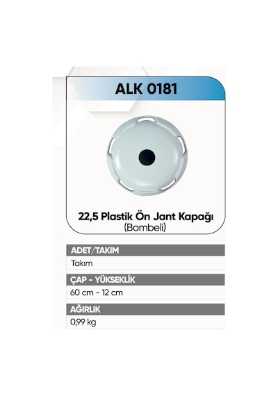 Alkotek Jant Kapağı Plastik Ön 22,5 Beyaz