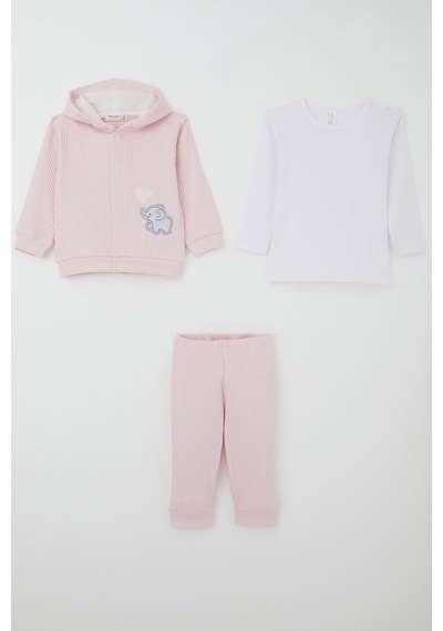 Breeze Kız Bebek Bodyli 3 Lü Takım Balonlu Sevimli Bebek Fil Arma Nakışlı 4 Ay-1 Yaş, Pembe