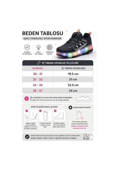 Ceylan Cyln 2620 Kız Çocuk Işıklı Patenli Spor Ayakkabı + Kol Saati Siyah