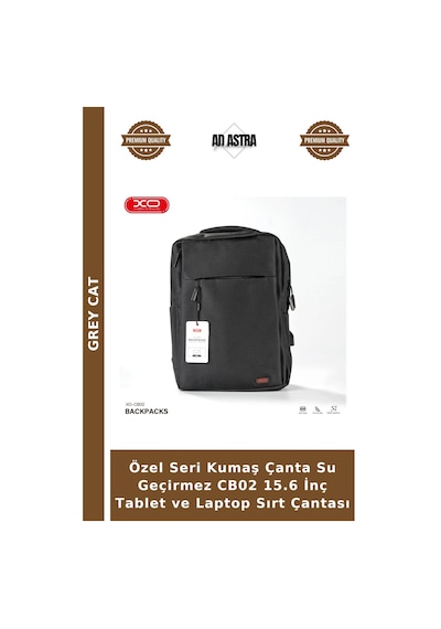 Özel Seri Kumaş Çanta Su Geçirmez Cb02 15.6 İnç Tablet Ve Laptop Sırt Çantası Siyah
