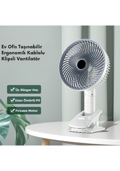 Coofbe 3 Kademe Klipsli Kablolu Ayarlanabilir Açı Masaüstü Vantilatör Fan Kablolu Klipsli Vantilatör