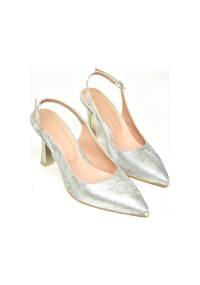 Fox Shoes U676289214 Gümüş Sim Kalın Topuklu Abiye Ayakkabı Gümüş