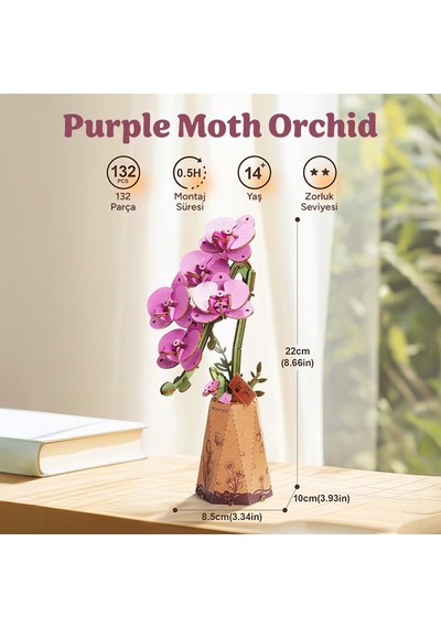 Rowood Tw091 Orkide Çiçeği Purple Moth Orchid Dıy Minyatür Maket Model Set Ahşap 3d Wooden Puzzle Model Kit Ahşap Maket Dekoratif Hobi Seti