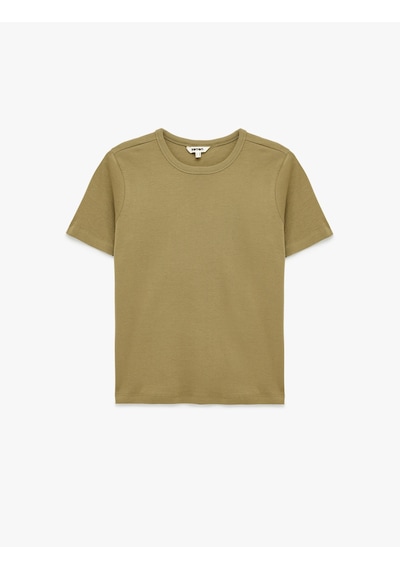 Koton Slim Fit Pamuklu Kısa Kollu Bisiklet Yaka Basic Tişört Ada Çayı 6sak50076ek Yeşil