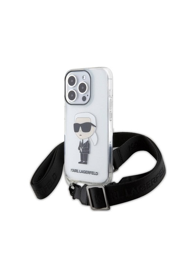 Apple Uyumlu iPhone 15 Pro  Kılıf Karl Lagerfeld Lisanslı Boyun Askılı Karl İkonik Crossbody Şeffaf