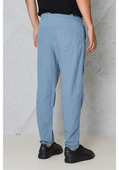 Blayn Jeans Erkek Haki Jogger Pantolon Beli Lastikli Bağcıklı %100 Pamuk Keten Baggy Rahat Günlük Pantolon Buz Mavi