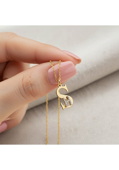 925 Ayar Gümüş İki Harfli Kişiye Özel Kolye Gold