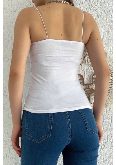Noa & Noa Kadın İnce Askılı Düz Crop Atlet White Base beyaz