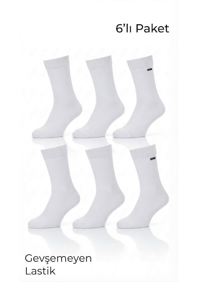 Km Collections 6 Çift Pamuklu Tenis Çorap Unisex Beyaz