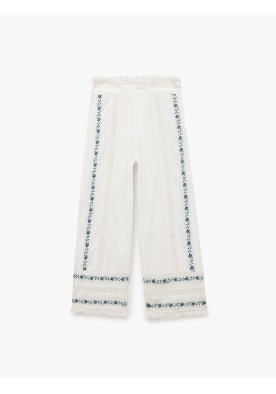 Koton Pamuklu Etnik Motif Detaylı Nakışlı Dantelli Düz Bol Paça Pantolon Mavi Desenli 6sak40195uw Koton Pamuklu Etnik Motif Detaylı Nakışlı Dantelli Düz Bol Paça Pantolon Mavi Desenli 6sak40195uw
