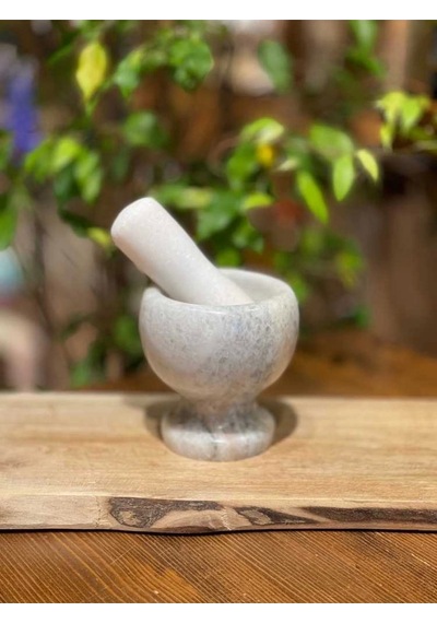 El Yapımı Doğal Cilalı Mermer Havan Baharat Ve Sarımsak Öğütücü Dövücü Doğal Taş 1 Adet Gri