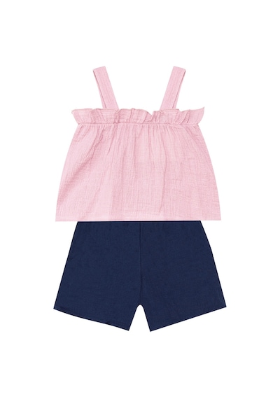 Denokids Kız Bebek Çocuk Pembe Müslin Bluz Şort Takım Pembe