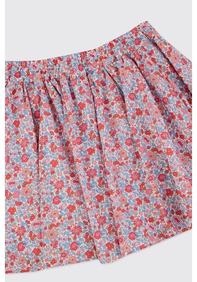 Made With Liberty Fabric Liberty Kumaş Kız Çocuk Çiçek Desenli Etek Kırmızı