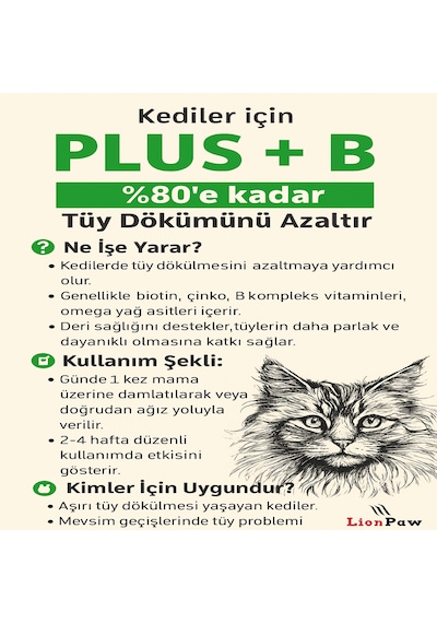Lion Paw Kediler İçin Biotinli Multivitaminli ve Çinkolu Tüy Dökülmesini Azaltan Damla 50 ML