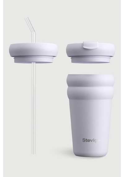 Stevig 3 Bubble Two-cap Straw Tumbler Çelik Termos 600 Ml Lilac Hint St-245 Lila