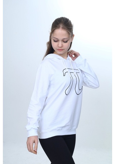 Toontoy Unisex Çocuk Pi Sayı Baskılı Regular Kapüşonlu Sweatshirt Beyaz