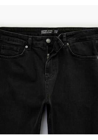 Koton Normal Bel Pamuklu Straight Fit Jean Pantolon - Mark Jean Siyah 6sam40294nd