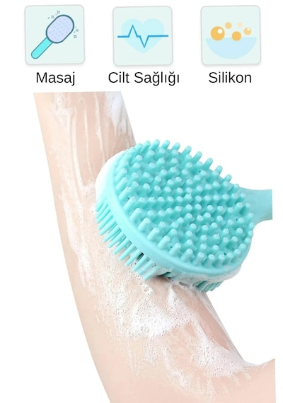 Tineke Çift Taraflı Silikon Uzun Saplı Banyo Fırçası Sırt & Vücut Temizleme, Masaj Etkili Duş Fırçası