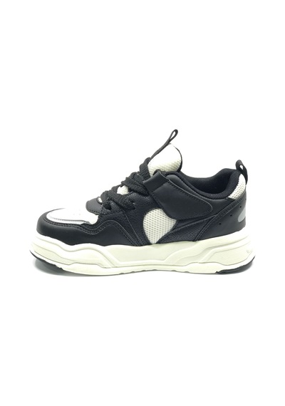 Cool Jacop Bağcık Görünümlü Cırt Cırtlı Sneaker Ortopedik Çocuk Spor Ayakkabı SİYAH-BEYAZ