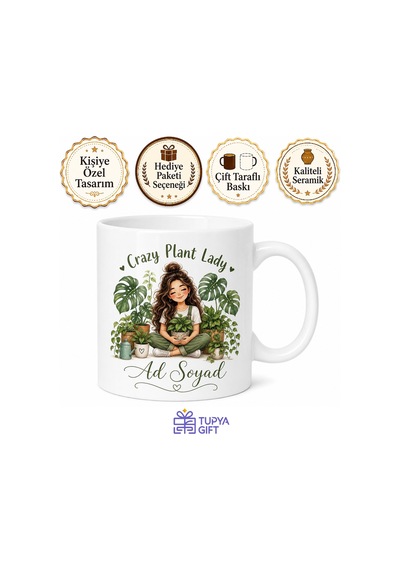 Crazy Plant Lady Baskılı Çılgın Bitki Kadını Kupa Bardak Hediye Beyaz / Çok Renkli