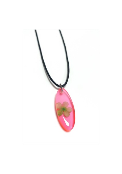 Kartopu Çiçeği Oval Epoksi Kolye Pembe 81429190