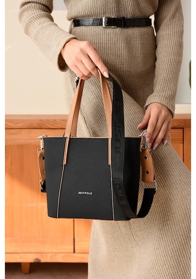 Just Polo Kadın Orijinal Lakos Spor El Ve Omuz Çantası Shoulder Bag Ebat : 20 X 24 Cm Siyah - Camel