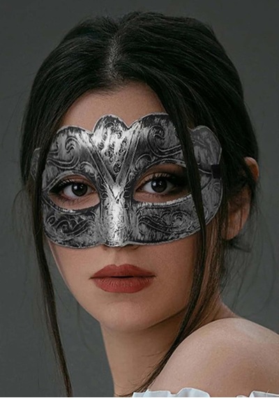Maskeli Balo Antik Gri Gümüş Eskitilmiş Maske Balo Venedik 5264