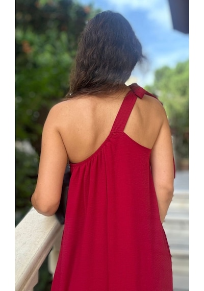 Lasorella Butik Kadın Bordo Tek Omuz Uzun Elbise Bordo