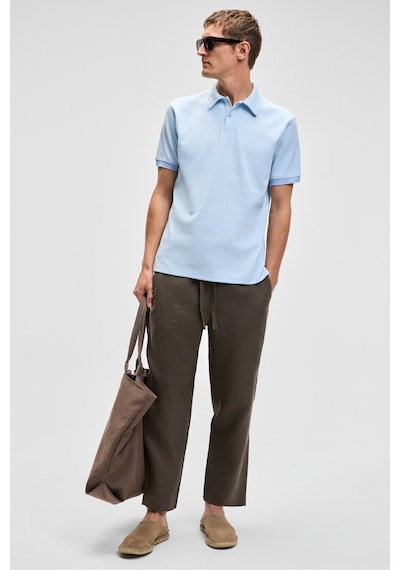 Grimelange LAPORTE Erkek Dokulu Kumaşlı Slim Fit Mavi Polo Yaka T-shirt