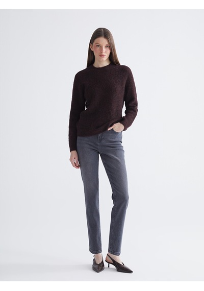 Lcw Modest Gri Mom Fit Kadın Jean Pantolon