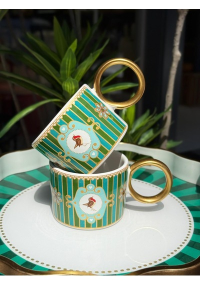 2'li Lüks Piano Bird Green Kupa-4458 Yeşil