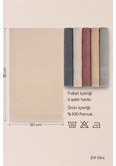 6 Lı El Yüz Havlusu Seti %100 Pamuklu 50x90 Cm Pure Cotton Mürdüm
