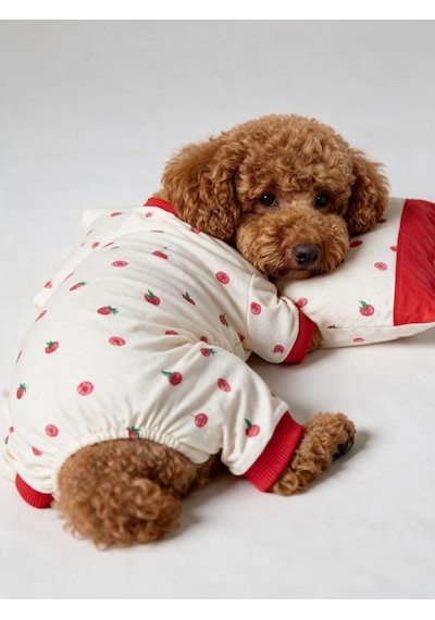 Tatlı Çilek Köpek Uyku Takımı Pamuklu Penye Köpek Tulumu Ve Mini Yastık Küçük Irklar İçin Tüy Dökülmesini Azaltır