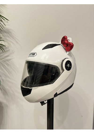 Motor & Motosiklet Kırmızı Fiyonklu Beyaz Kedi Kulak Kask Dış Aksesuarı Diğer