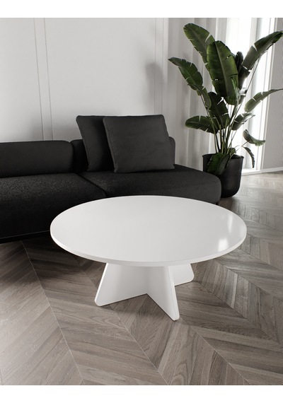 Mush 90cm Orta Sehpa - Beyaz, Ceviz, Meşe, Traverten Desenli Tamamı Mdf