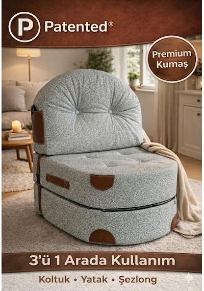 Viscolog Comfort Yeni Nesil Bohem Tekli Koltuk,legom Yataklı Katlanır Berjer,yer Yatağı, Modüler,65x75 85cm Düz Gri