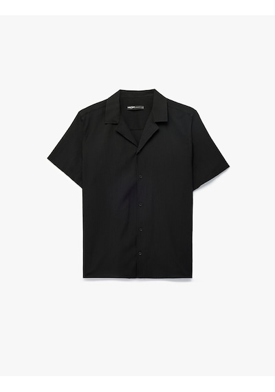 Koton Regular Fit Kısa Kollu Dokulu Apaş Yaka Gömlek Siyah 6sam60009hw